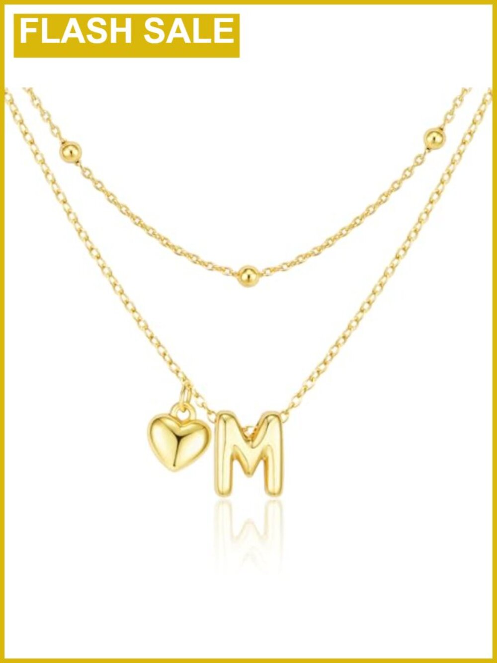 14K Gold Plated Dainty Heart Initial Necklace Layered Letter Pendant Women